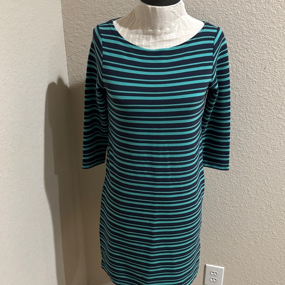 Fossil Teal and Black Striped Long Sleeve Dress